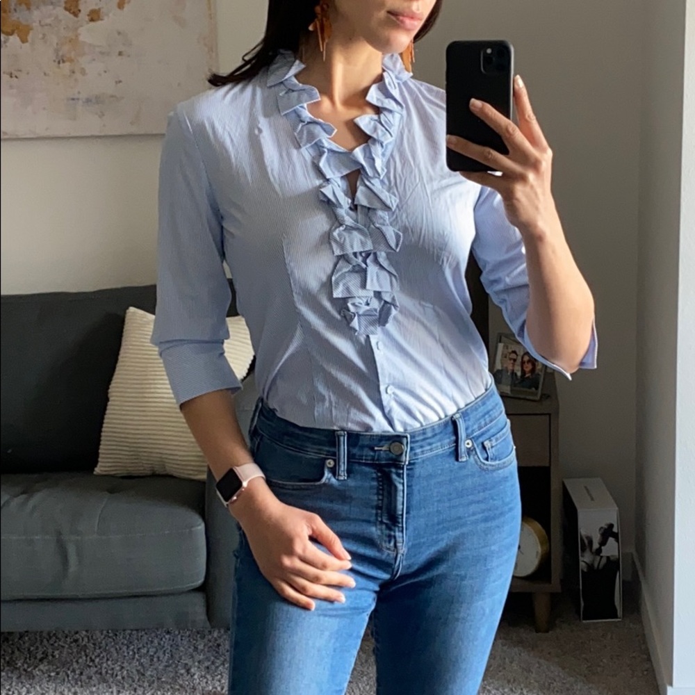 Talbots Blue Striped Button-Down Cotton Shirt - image 2